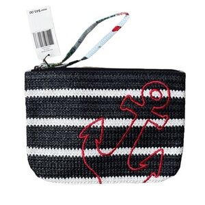 NWT Vera Bradley Large Straw Anchor Nautical Coastal Wristlet Blue and White
